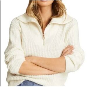 Cynthia Rowley Cream Super Soft Gold Quarter Zip  Sweater Top Size Small